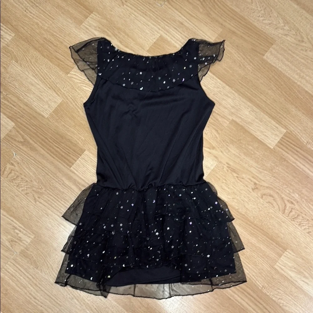 Fun World Girls Large 12-14 Black Sparkle Halloween Costume Dress Glitter Mesh